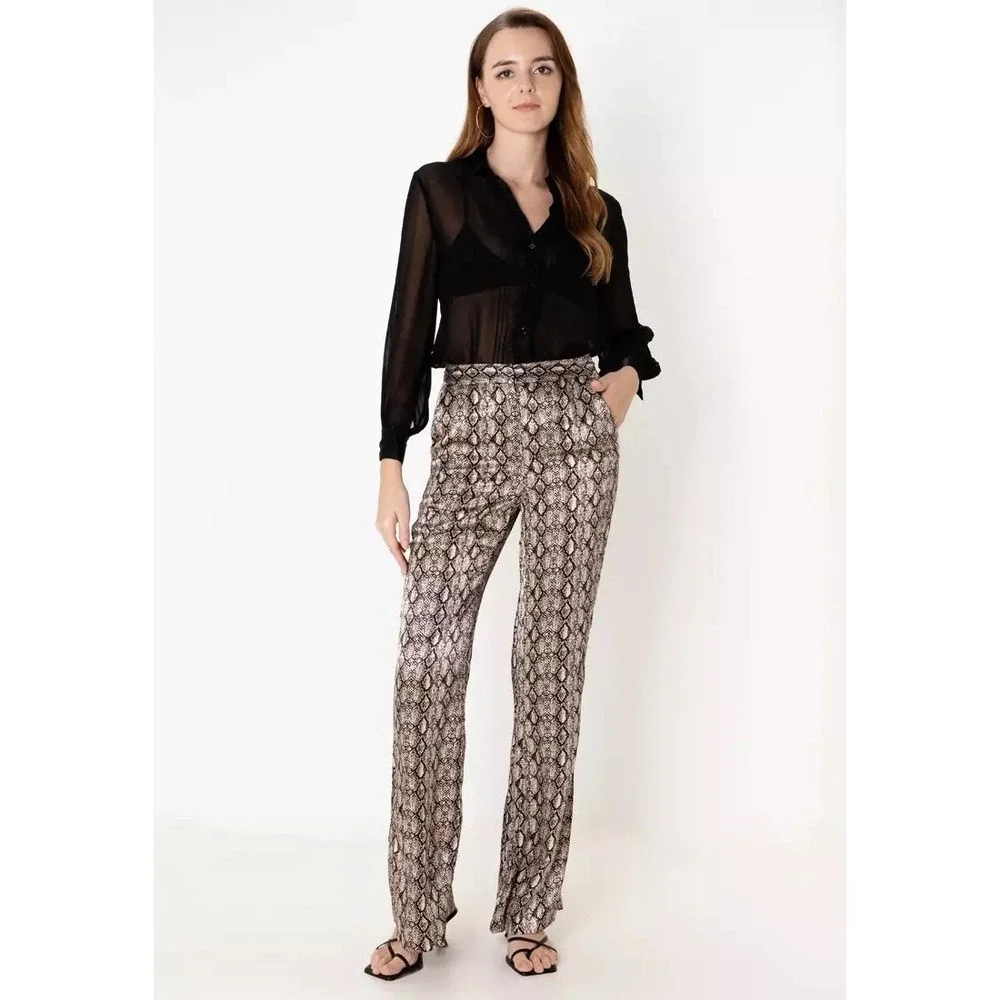 ZARA New Trousers Pants MEDIUM Snake Print Flared Boot HighRise Flowing 7484/231